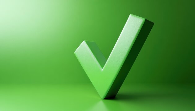 Green check mark stands prominently on a bright green backdrop symbolizing completion, agreement, and positivity in a clean and modern aesthetic