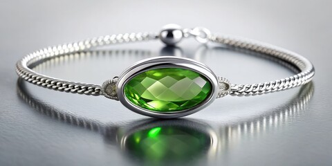 Elegant green gemstone bracelet with a silver braided band, showcasing a luxurious and sophisticated design ideal for a special occasion or everyday wear.