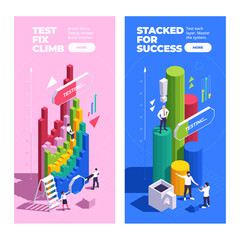 Isometric Charts and Graphs Vertical banner Set