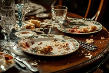 Empty, messy dinner plates