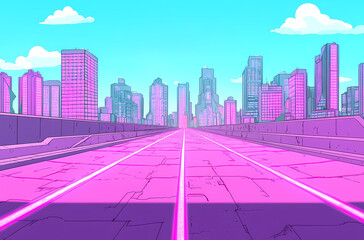 Obraz premium Futuristic City Highway with Neon Glow