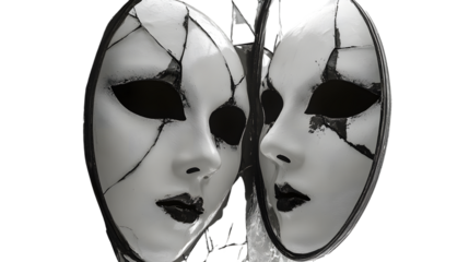 Spooky Halloween Mask Reflections in Broken Mirror Image for Design Projects