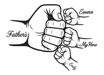 PrintFather and Children Fist Bump Illustration – My Hero Dad Graphic