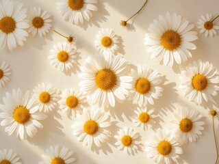 Obraz premium Elegant Floral Chamomile Design with Neutral Beige Tones and Soft Light
