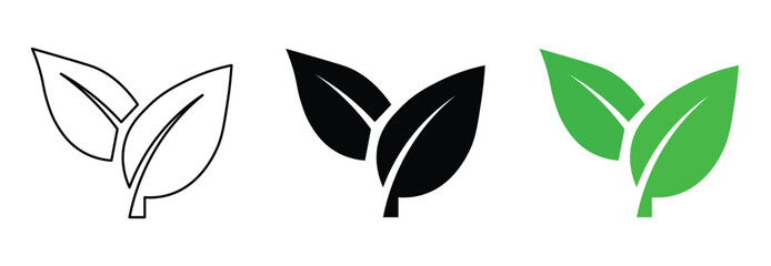 Two leaves icon. Leaf icon with two leaves. Leaf symbol. icon of two leaves. Green eco logo
