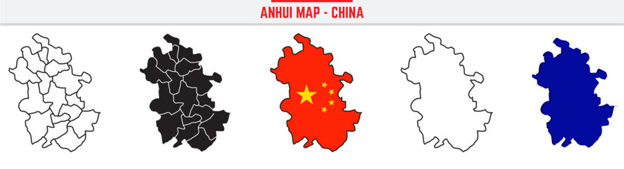 Anhui Province Map Outline with China Inset – 3D Anhui Map Outline and Filled Vector Design