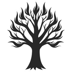 Silhouette Tree Vector Illustration With Unique Leaf Shapes Isolated On White