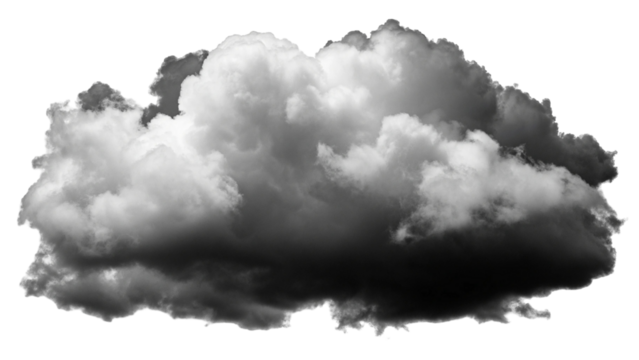 Dark Dramatic Storm Cloud Isolated on Transparent Background with High Contrast Detail for Weather and Design Use.