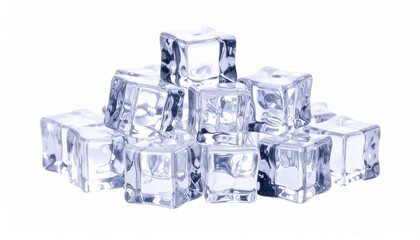 A pile of small ice cubes, neatly arranged and isolated on a white background