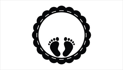 Baby Footprint Monogram Frame. Newborn Feet Circle Vector Design.