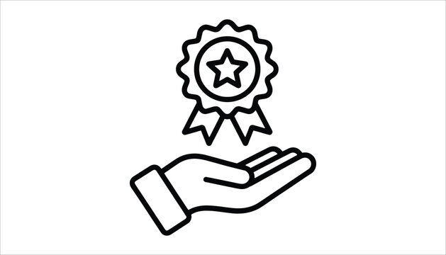 Award Badge in Hand Vector. Achievement Recognition Icon for Business and Success.