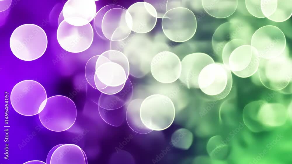 Poster blurred circles bokeh effect background with gradient from purple to green, festive or party atmosph