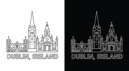 Dublin Skyline Logo Bold Black Spire Castle Christ Church Symbol for Tourism and Irish City Brands
