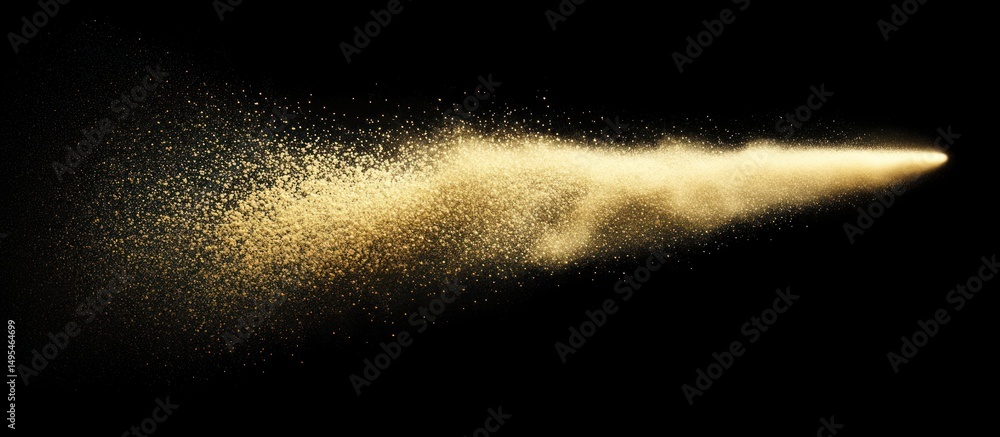 Poster golden particles trail floating through the void, shining with ethereal light