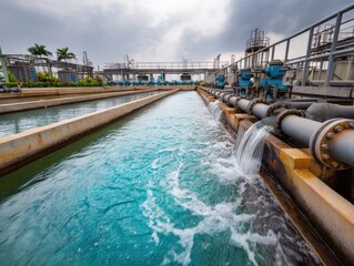 Fototapeta premium An industrial water treatment facility purifying used water for safe disposal