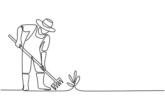 recommend clip art: Farmer Working in Field with Rake Line Art Vector
