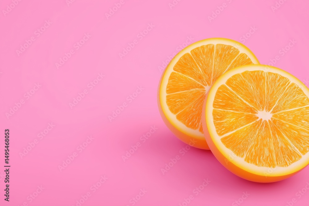 Poster sliced oranges arranged diagonally on soft pink backdrop create a vibrant aesthetic. bright citrus c
