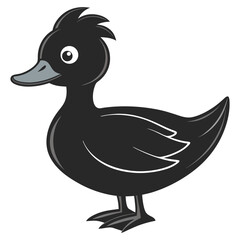 Fototapeta premium Cartoon Duckling Vector Illustration Cute Black Duck On White Background
