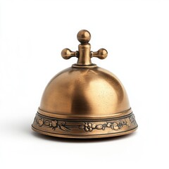 Vintage brass bell with decorative floral design on white background
