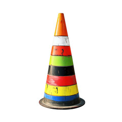 Colorful striped traffic cone isolated on transparent background