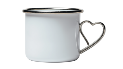 Progress-pride enamel mug with heart handle featuring soft natural lighting on a white background