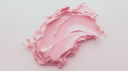 Pink cream swirl on white background, beauty product texture
