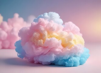 Blurred pink blue yellow ombre, resembling fluffy candy floss ,  clouds,  abstract