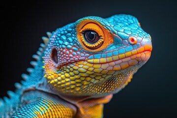 Fototapeta premium Vibrant close-up of a colorful lizard showcasing striking patterns and hues