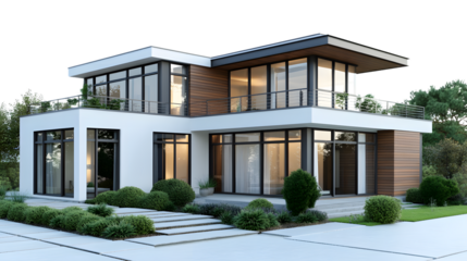 Modern House 3D Render on White Background for Real Estate Marketing and Architecture Design Projects