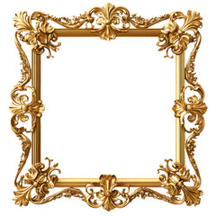 Ornate Gold Baroque Frame, Isolated on transparent Background