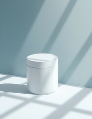 Minimalist white container mockup with soft shadows on a light background