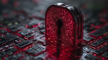Digital security concept with padlock on circuit board background