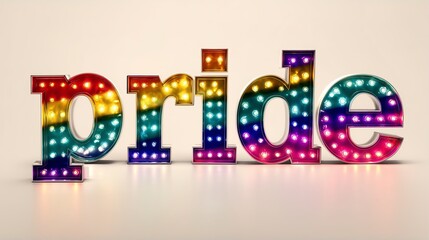 Naklejka premium Colorful rainbow lightbox letters spelling pride with studio-quality lighting on a white background