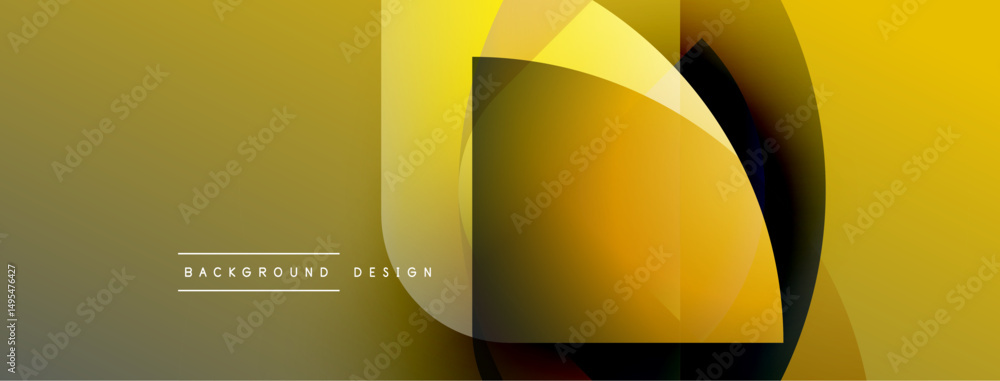 Fototapete Abstract golden layers create dynamic visual flow. Smooth gradients, rounded shapes suggest modern design elements. Minimal text present.
