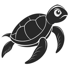 Fototapeta premium Silhouette Of A Cute Sea Turtle Swimming Underwater Simple Design