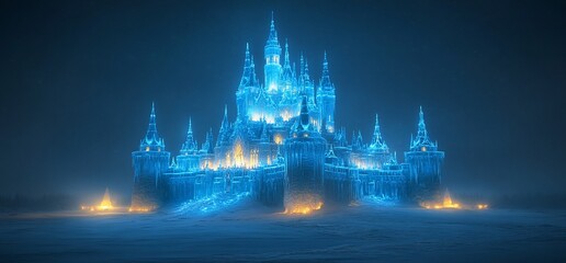 Luminous blue castle fantasy scene