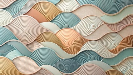 Abstract Wave Pattern with Concentric Circles and Textured Surfaces in Earthy Tones