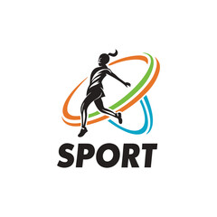 Dynamic Female Athlete Silhouette Logo Design for Sports
