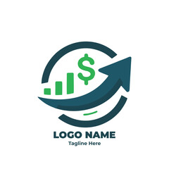 Flat design financial logo in green and navy for economic consultant business investment planner company accounting branding and corporate finance