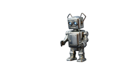 Vintage Silver Robot Toy on Black Background on transparent background