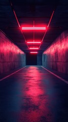 Vibrant neon-lit corridor creates an atmospheric ambiance for exploration during nighttime