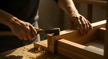 Craftsman's Hands Shaping Wood: Detail of Fine Woodworking