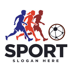 Active Kids Sport Logo Design with Running Silhouettes and Ball