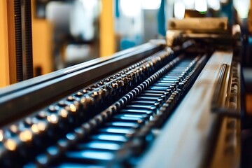 Industrial conveyor belt chain moving in factory automation