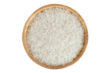 Organic Thai Jasmine Rice Grain in Wooden Bowl with clipping path