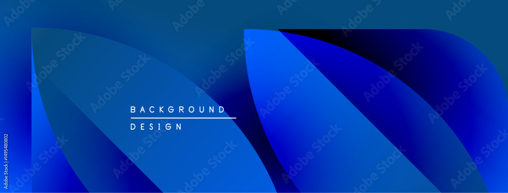 Poster Abstract blue gradients form flowing shapes. Text reads background design centered within composition. Minimalist aesthetic, modern feel.