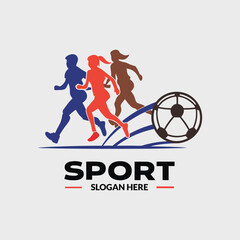 Obraz premium Team Sport Logo Design Featuring Running Athletes and Soccer Ball