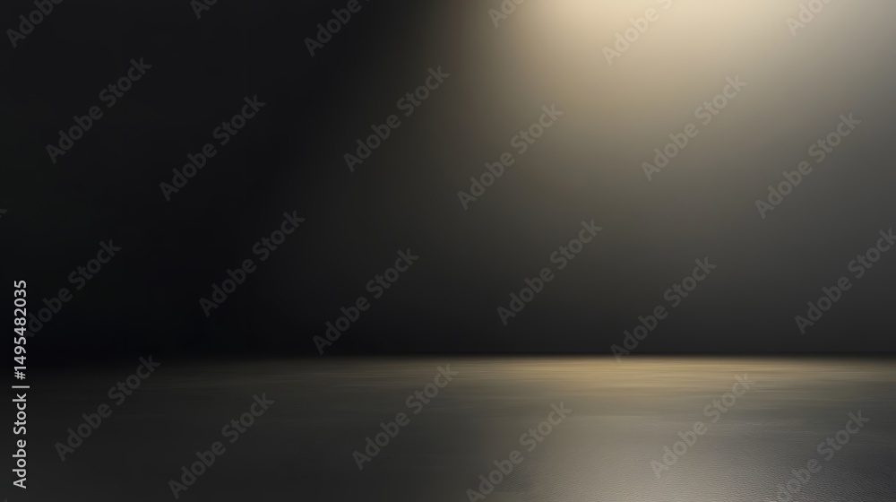 Poster dark space with a spotlight highlighting the foreground. the walls and floor are dark, providing a n
