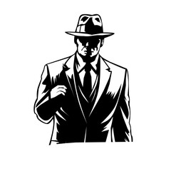 Mafia man in black and white silhouette