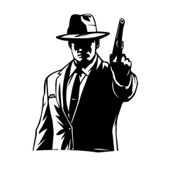 Mafia man in black and white silhouette